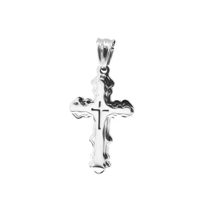 Kenzy Mii- Stainless Steel Textured Scalloped Corss Unisex Pendant