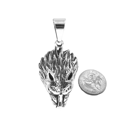 Kenzy Mii- Stainless Steel Antique Silver Wolfhead Unisex Pendant