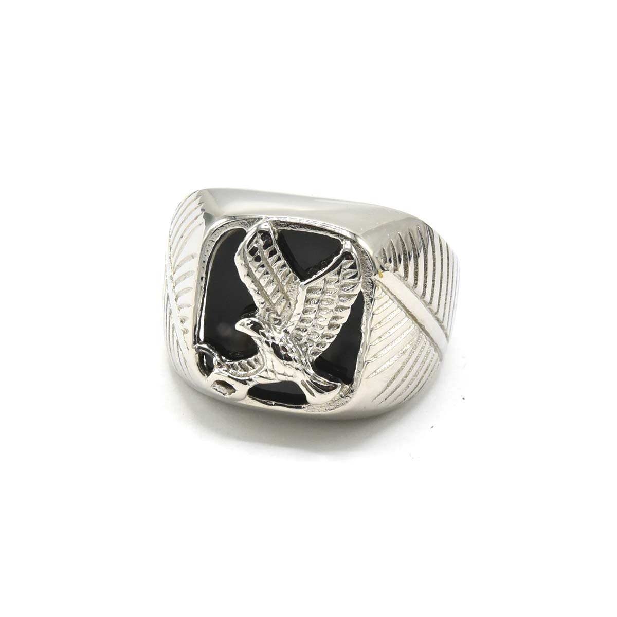 Kenzy Mii- Stainless Steel Vintage Black Onyx Men's Ring