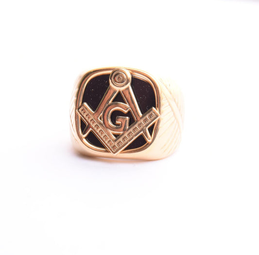 Kenzy Mii- Stainless Steel Antique Masonic Style Men's Ring