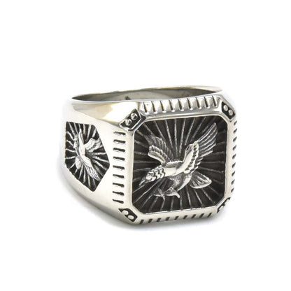 Kenzy Mii- Stainless Steel Crucible Agate Signet Eagle Men's Ring