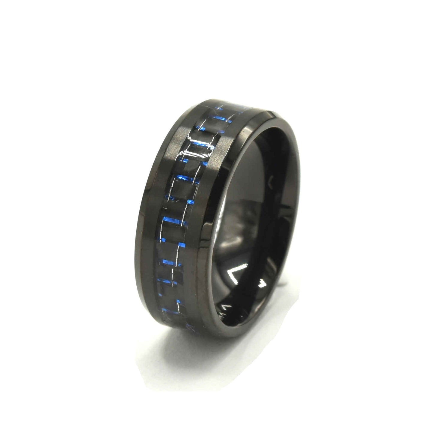 Kenzy Mii- Stainless Steel Black Titanium with Black & Blue Men's Ring