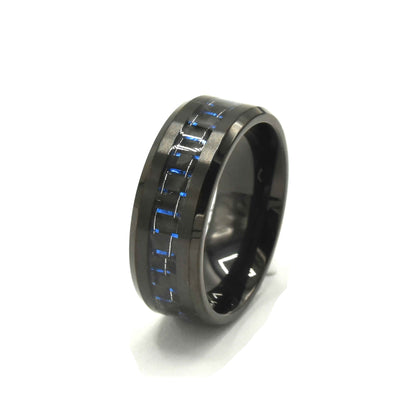 Kenzy Mii- Stainless Steel Black Titanium with Black & Blue Men's Ring