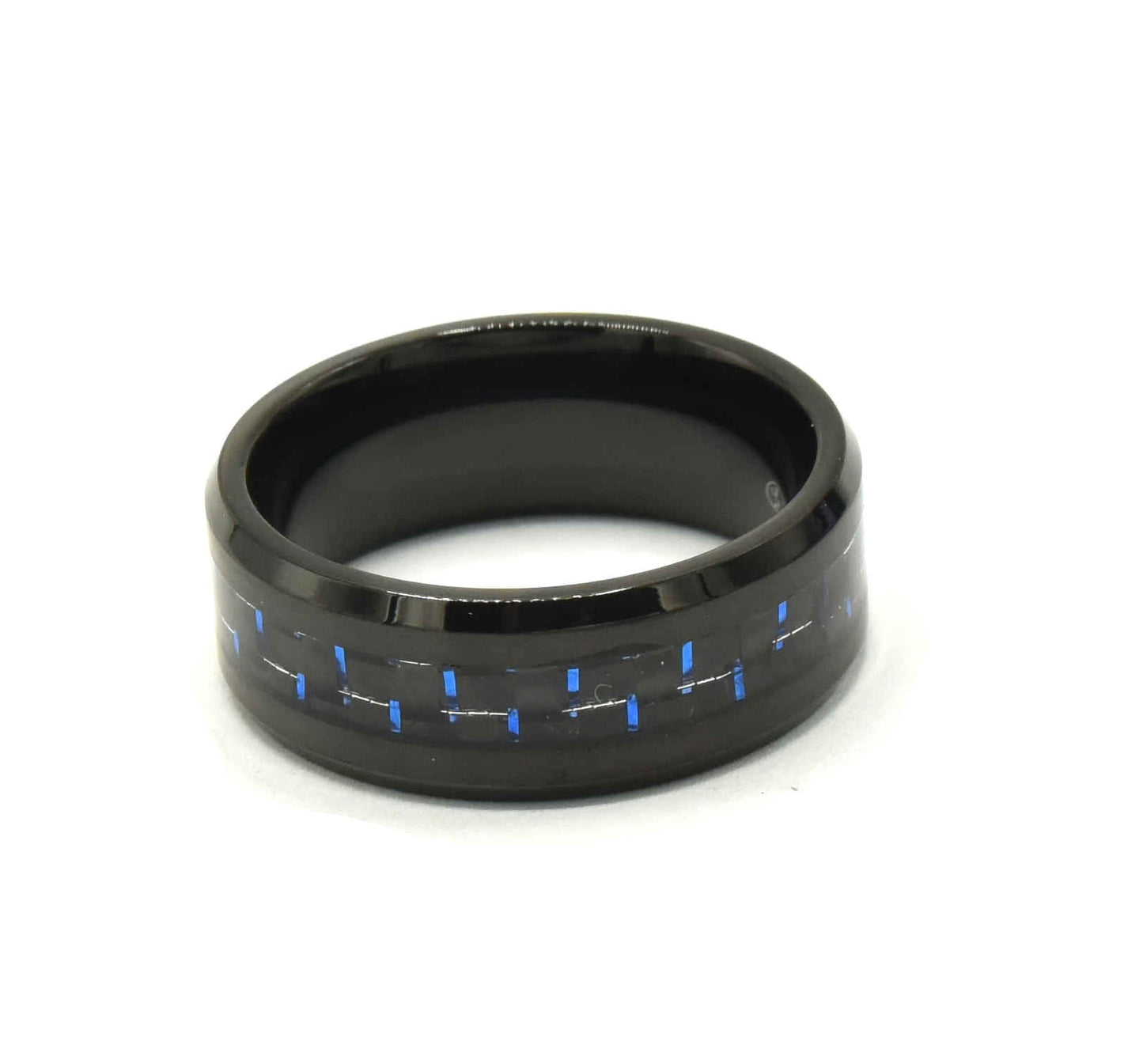 Kenzy Mii- Stainless Steel Black Titanium with Black & Blue Men's Ring