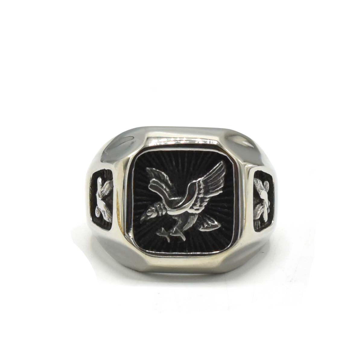 Kenzy Mii- Stainless Steel Crucible Agate Signet Eagle Men's Ring
