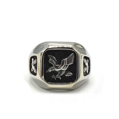 Kenzy Mii- Stainless Steel Crucible Agate Signet Eagle Men's Ring