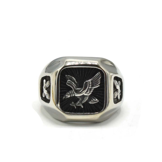 Kenzy Mii- Stainless Steel Crucible Agate Signet Eagle Men's Ring