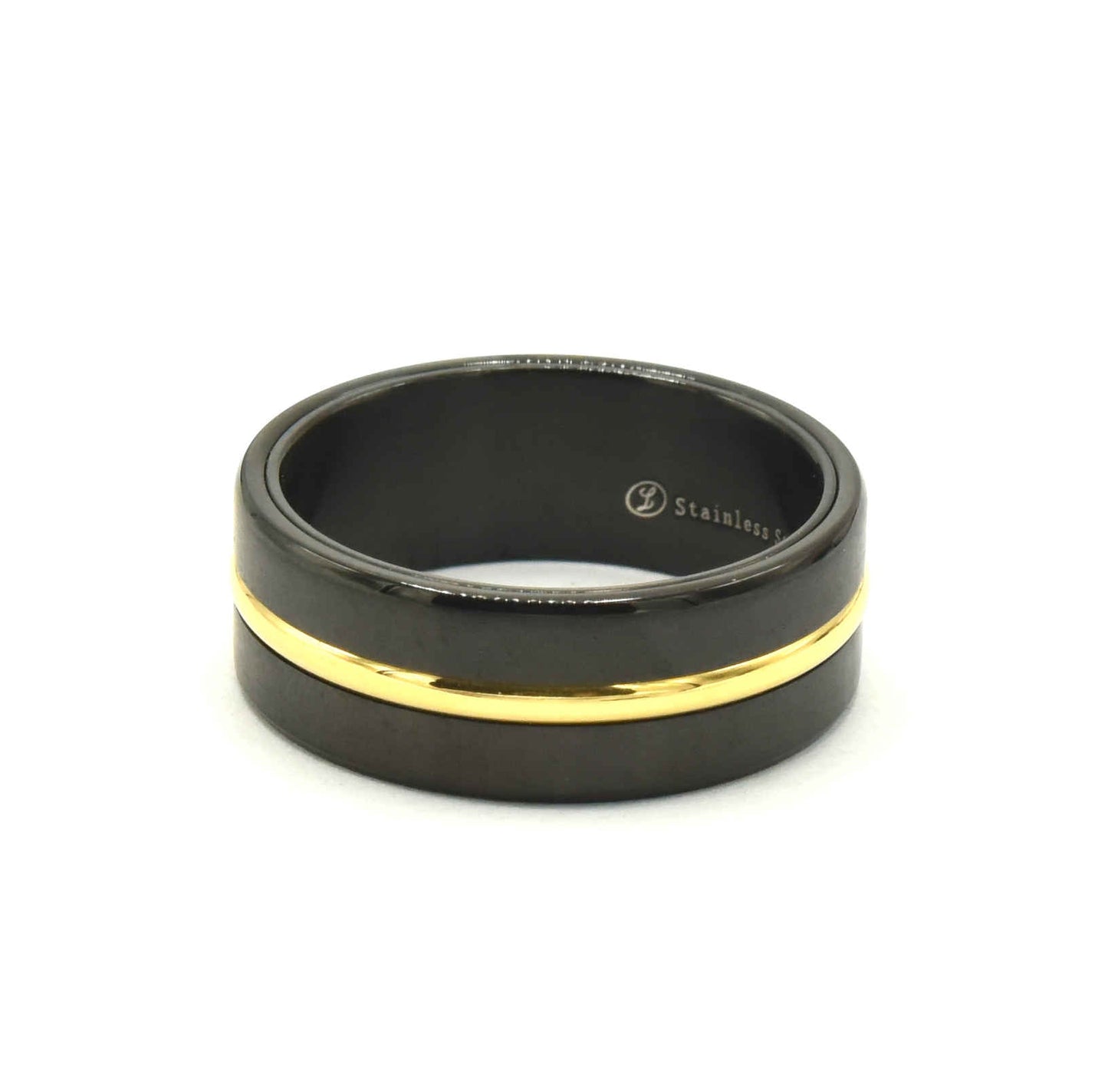 Kenzy Mii- Stainless Steel Middle Gold Plated Line Men's Ring