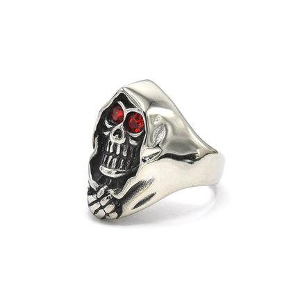 Kenzy Mii- Stainless Steel Carat Red CZ Eyes Grim Reaper Men's Ring