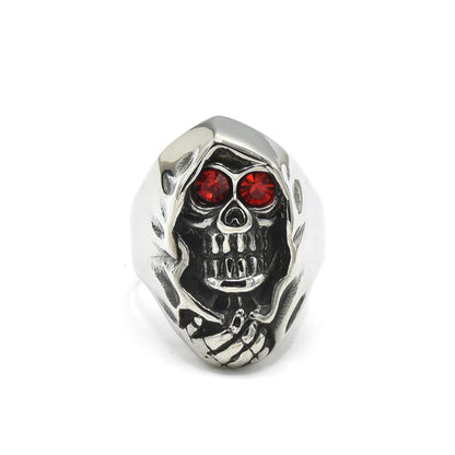 Kenzy Mii- Stainless Steel Carat Red CZ Eyes Grim Reaper Men's Ring