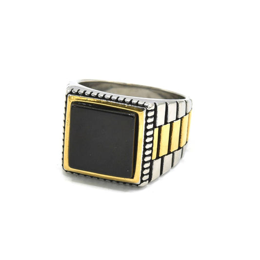 Kenzy Mii- Stainless Steel Black Onyx Stone Watch Band Style Men's Ring