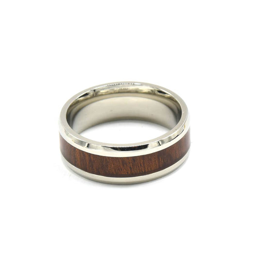 Kenzy Mii- Stainless Steel Inlaid Palm Wood Tungsten Men's Ring