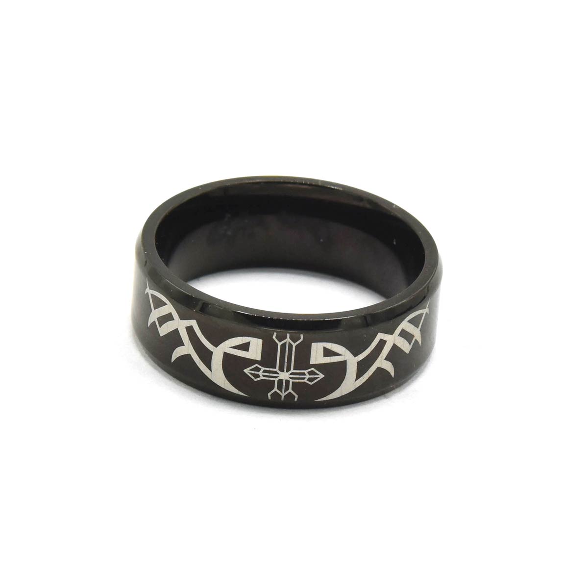 Kenzy Mii- Stainless Steel Black Tungsten Angel's Wing Men's Ring