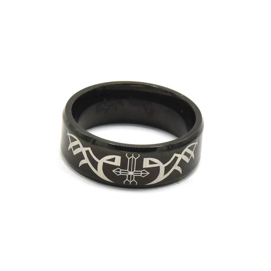 Kenzy Mii- Stainless Steel Black Tungsten Angel's Wing Men's Ring