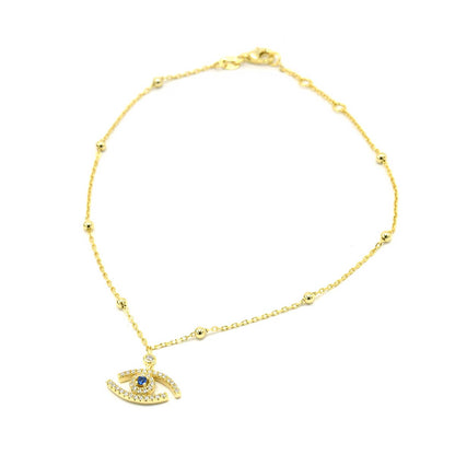 Kenzy Mii - 925 Sterling Silver Drop Evil Eye Women's Anklet