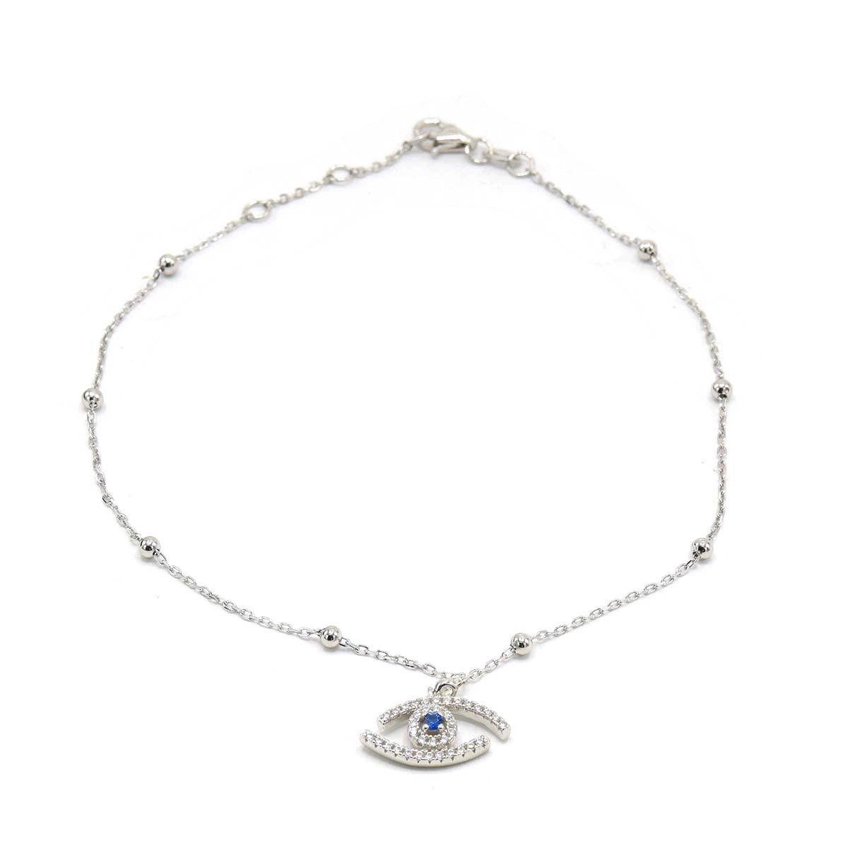 Kenzy Mii - 925 Sterling Silver Drop Evil Eye Women's Anklet