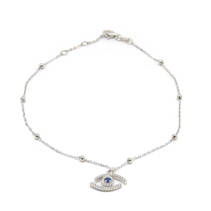 Kenzy Mii - 925 Sterling Silver Drop Evil Eye Women's Anklet