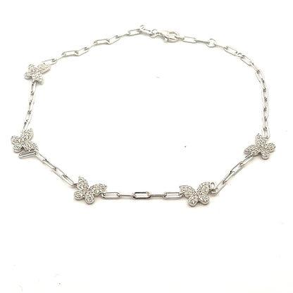Kenzy Mii - 925 Sterling Silver Four Butterfly with Paperclip Shape Women's Anklet