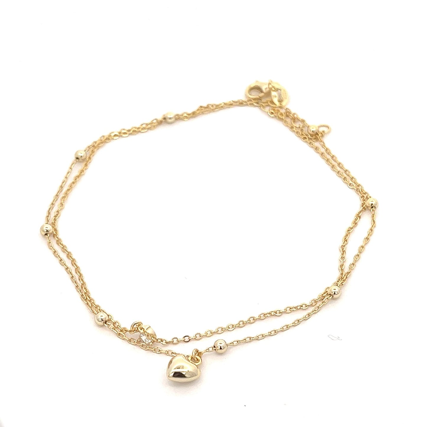 Kenzy Mii - 925 Sterling Silver Double Chain Heart Women's Anklet