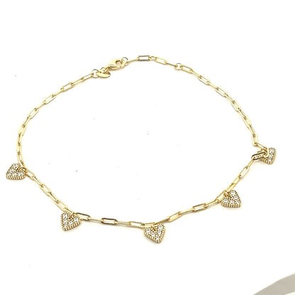 Kenzy Mii - 925 Sterling Silver Dainty Heart Charm Women's Anklet