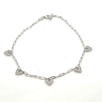 Kenzy Mii - 925 Sterling Silver Dainty Heart Charm Women's Anklet