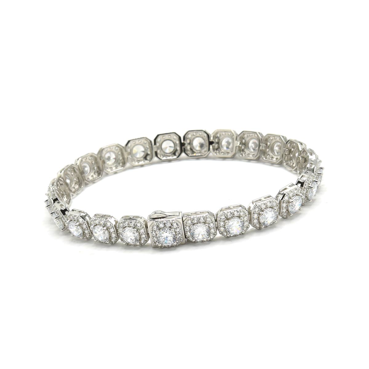 Kenzy Mii - 925 Sterling Silver Glitter Single Row Rhinestone Men's Bracelet