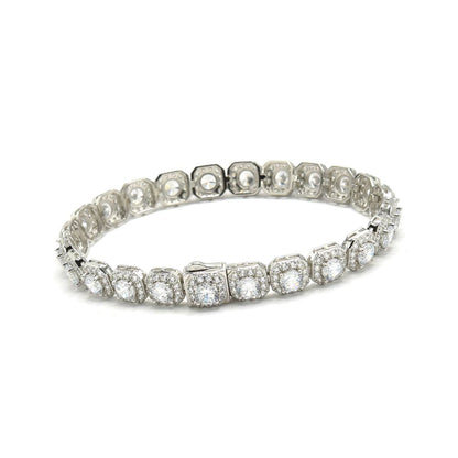 Kenzy Mii - 925 Sterling Silver Glitter Single Row Rhinestone Men's Bracelet