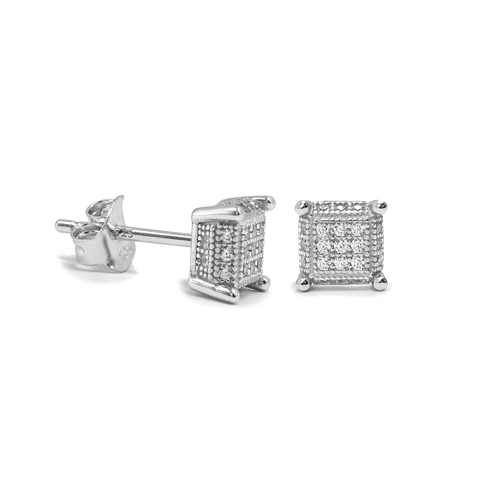 Kenzy Mii - 925 Sterling Silver Push Back Square Hip Hop Men's Earings