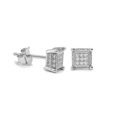 Kenzy Mii - 925 Sterling Silver Push Back Square Hip Hop Men's Earings