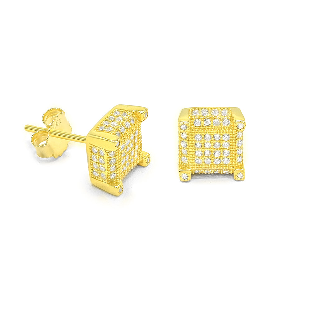 Kenzy Mii - 925 Sterling Silver Square Simulated 3D STUD Men's Earings