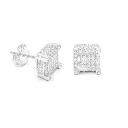 Kenzy Mii - 925 Sterling Silver Square Simulated 3D STUD Men's Earings