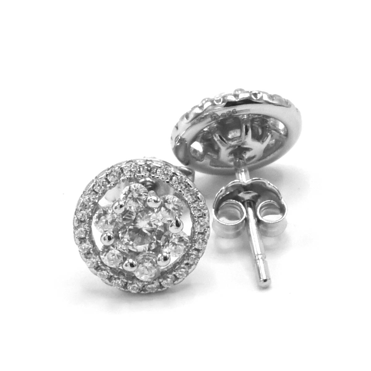 Kenzy Mii - 925 Sterling Silver Flower Illusion Halo Men's Earings