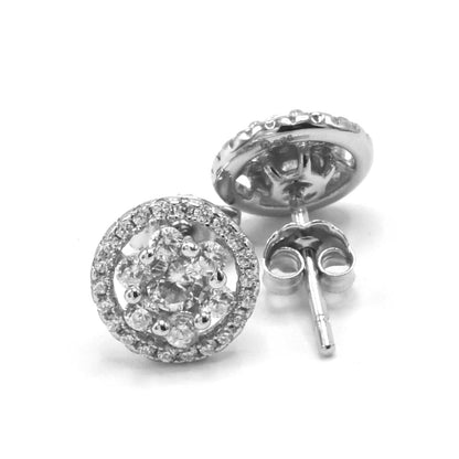 Kenzy Mii - 925 Sterling Silver Flower Illusion Halo Men's Earings