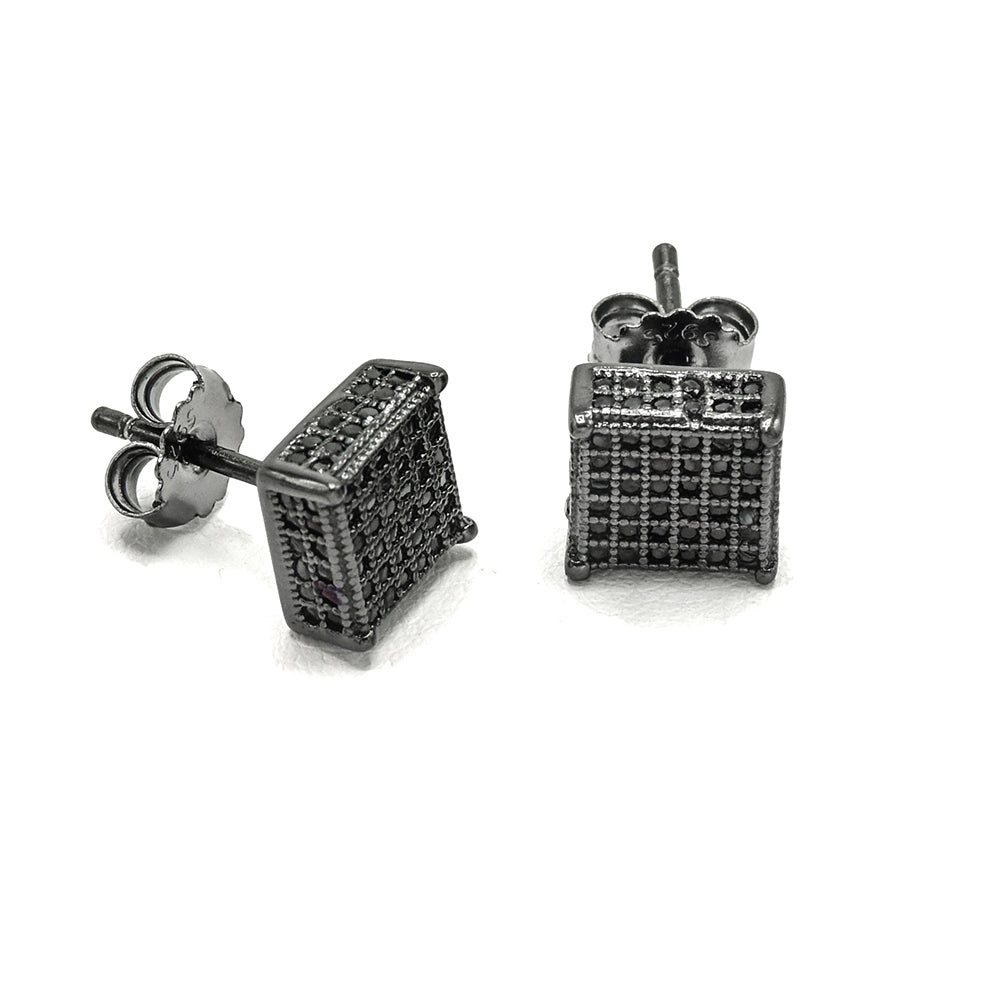 Kenzy Mii - 925 Sterling Silver Rhodium Iced Cube Men's Earings