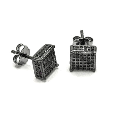 Kenzy Mii - 925 Sterling Silver Rhodium Iced Cube Men's Earings