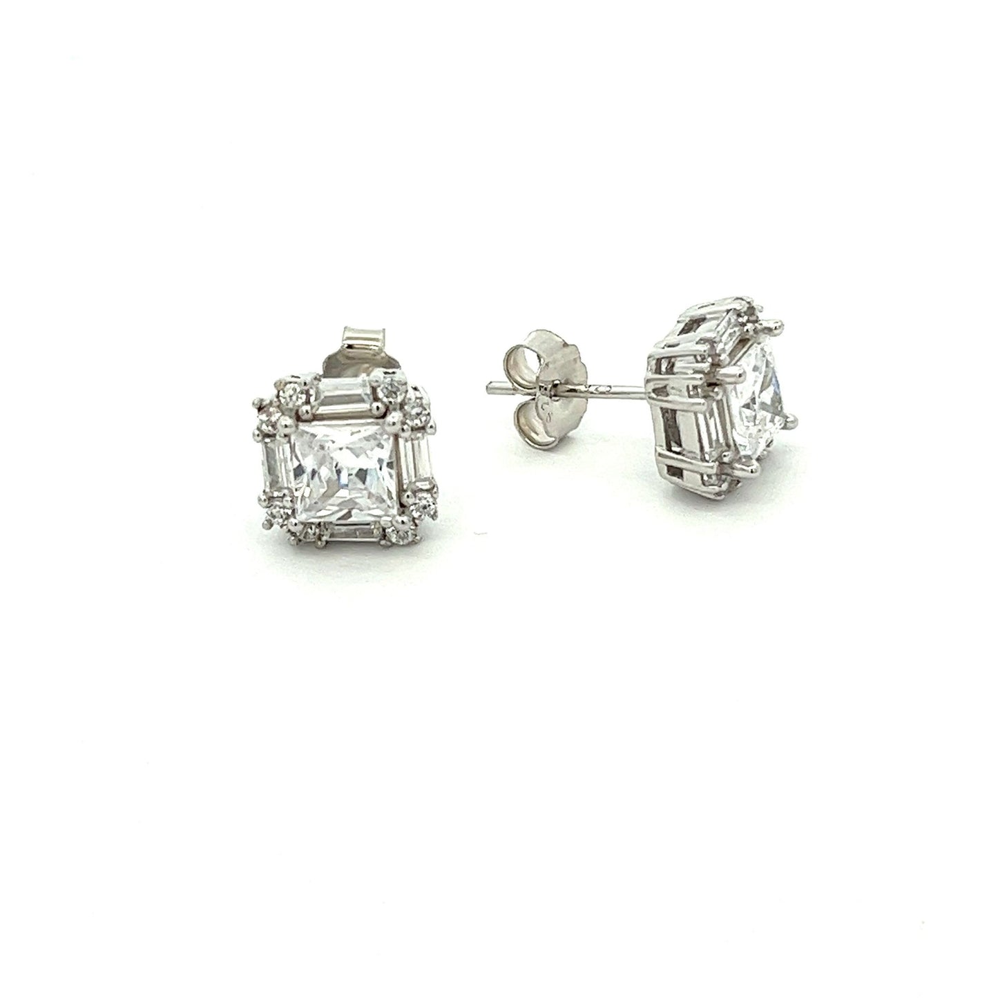 Kenzy Mii - 925 Sterling Silver Square Cubic Zirconia Men's Earings