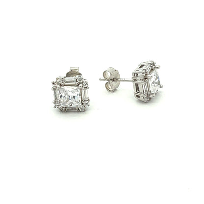 Kenzy Mii - 925 Sterling Silver Square Cubic Zirconia Men's Earings