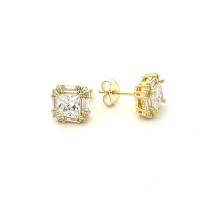 Kenzy Mii - 925 Sterling Silver Square Cubic Zirconia Men's Earings