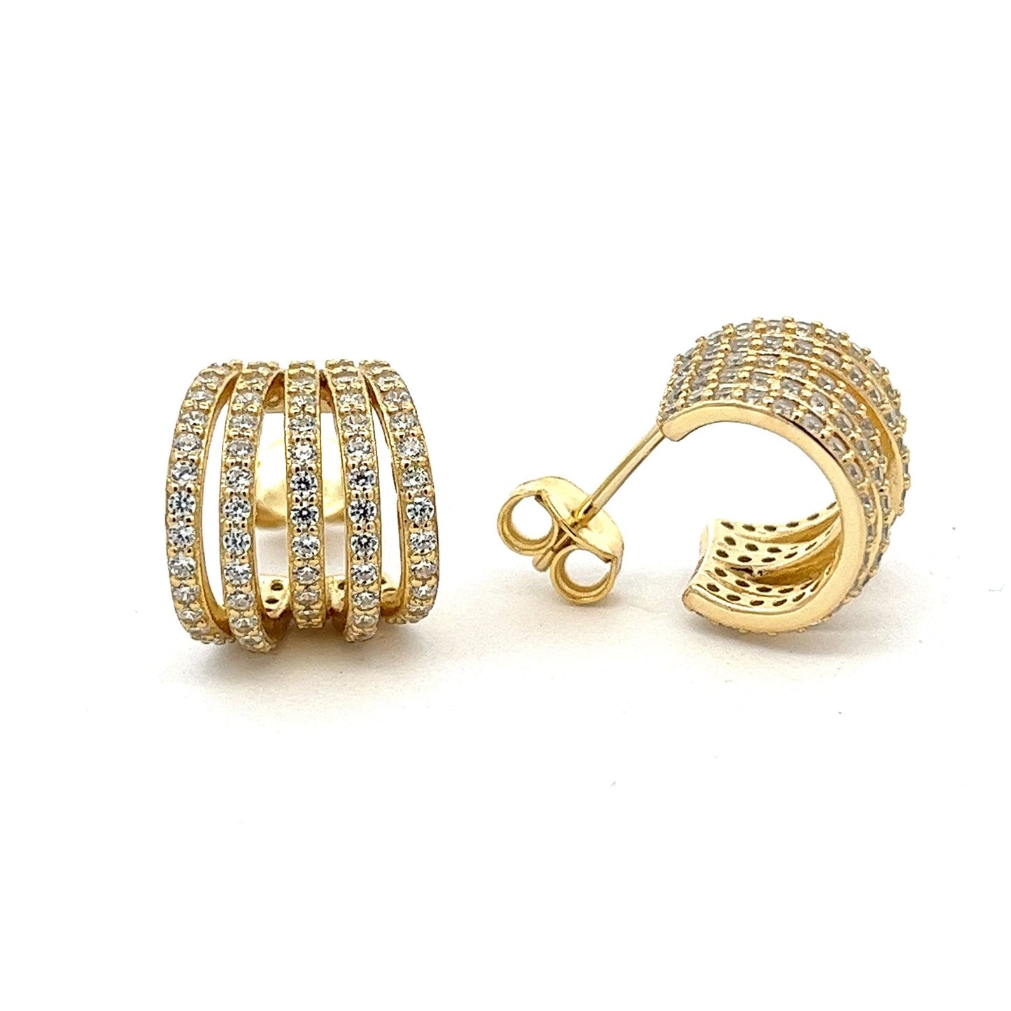 Kenzy Mii - 925 Sterling Silver Micro Pave J Shape Hoop Women's Earings