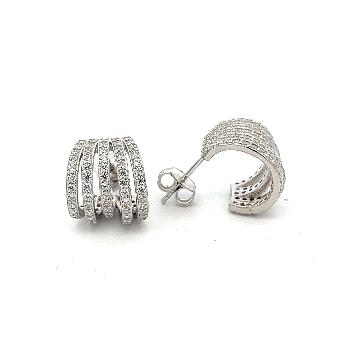Kenzy Mii - 925 Sterling Silver Micro Pave J Shape Hoop Women's Earings