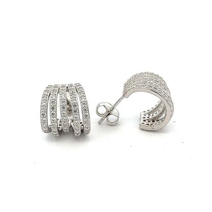 Kenzy Mii - 925 Sterling Silver Micro Pave J Shape Hoop Women's Earings
