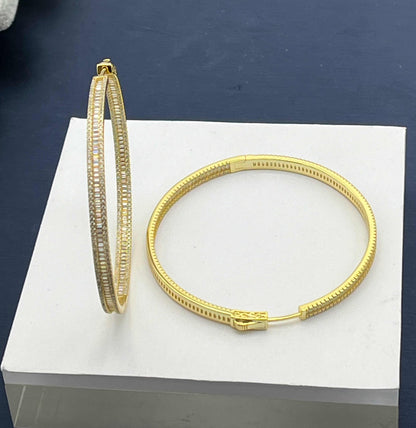 Kenzy Mii - 925 Sterling Silver 60mm Pave Skinny Almalfi Hoops Women's Earings