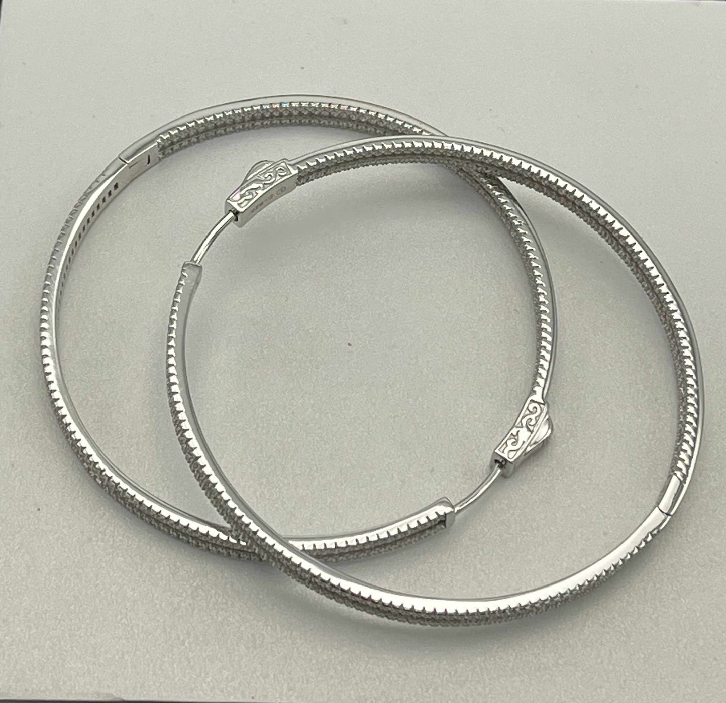 Kenzy Mii - 925 Sterling Silver 60mm Pave Skinny Almalfi Hoops Women's Earings