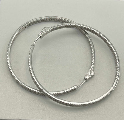 Kenzy Mii - 925 Sterling Silver 60mm Pave Skinny Almalfi Hoops Women's Earings