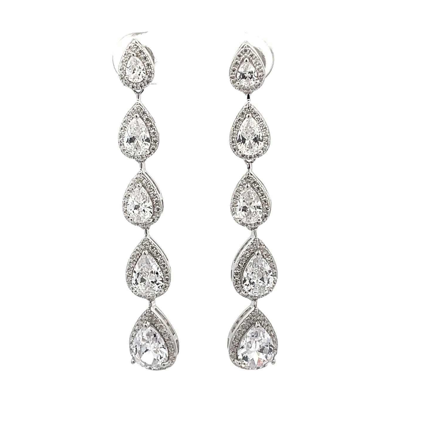 Kenzy Mii - 925 Sterling Silver 5 Tier Sparky Bridal Dangle Drop Women's Earings