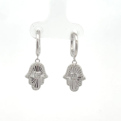 Kenzy Mii - 925 Sterling Silver Hamsa with Evil Eye French Women's Earings