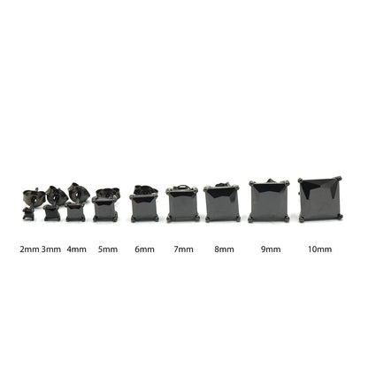 Kenzy Mii - 925 Sterling Silver Classic Black Glamorous Square Stud Women's Earings