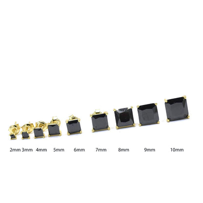 Kenzy Mii - 925 Sterling Silver Classic Black Glamorous Square Stud Women's Earings