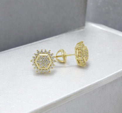 Kenzy Mii- 925 Sterling Silver Charming Micro Pave Stud Hexagonal Moissanite Unisex Earrings