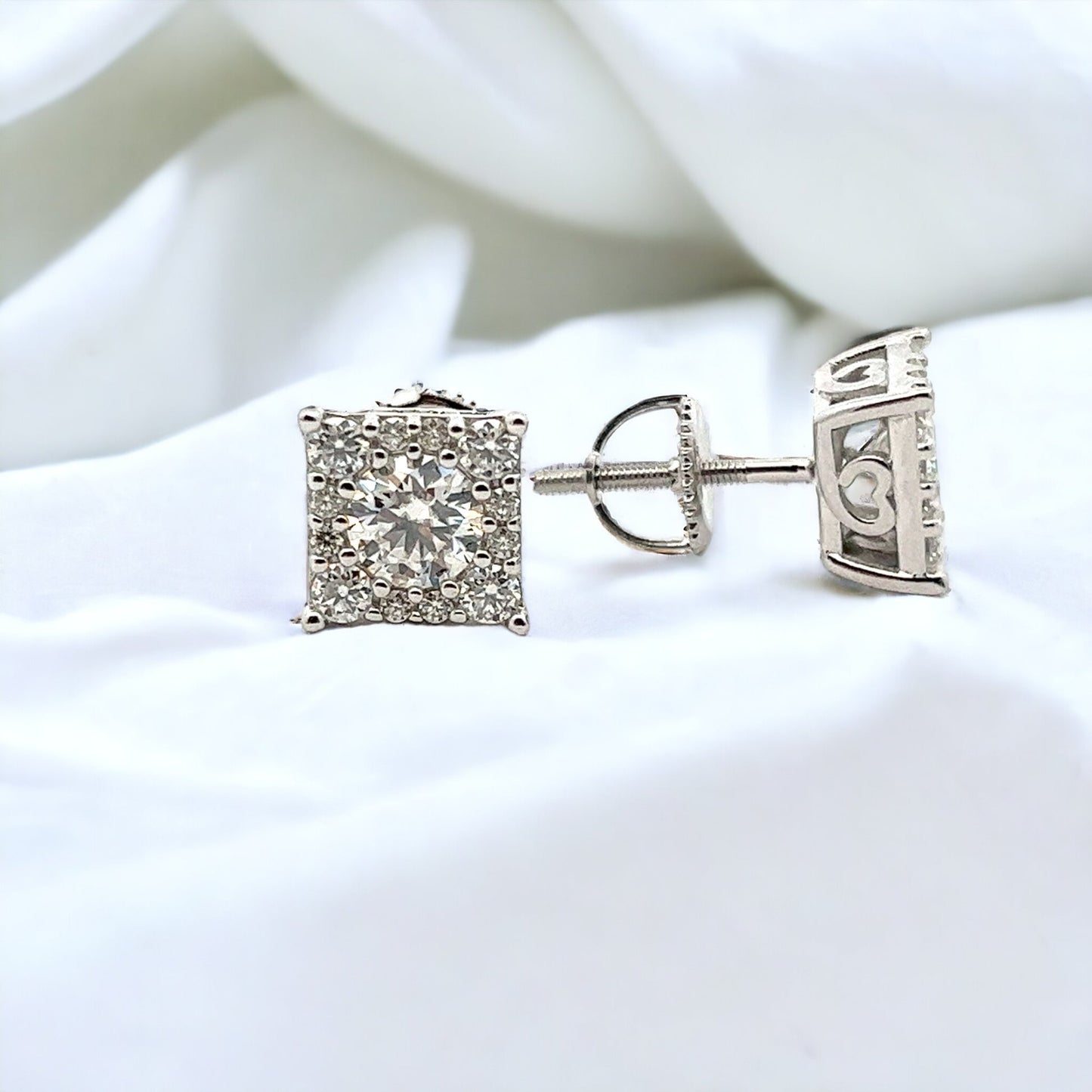 Kenzy Mii- 925 Sterling Silver Square Cluster Hip Hop Moissanite Unisex Earrings